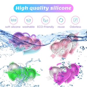 Waterproof heart pop fidget toy showing washable high quality silicone material
