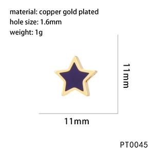 Purple five-point star bead in copper gold plating for DIY jewelry making
