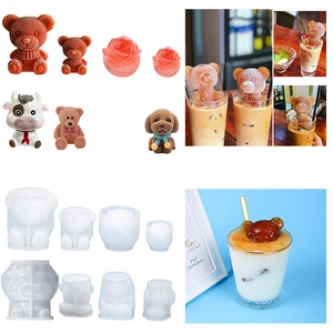 Stampo per ghiaccio 3D in silicone orso e rosa per caffè e cubetti decorativi