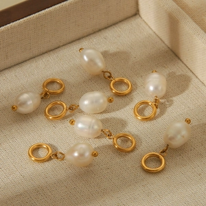Baroque Artificial Pearl Pendant Stainless Steel Gold Plated DIY Earring Necklace Accessory Light Luxury Ins Style