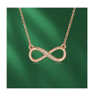 Rose gold infinity pendant necklace in S925 silver with sparkling moissanite accents