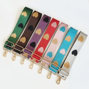 Adjustable heart jacquard nylon shoulder straps with gold hardware in multiple colors