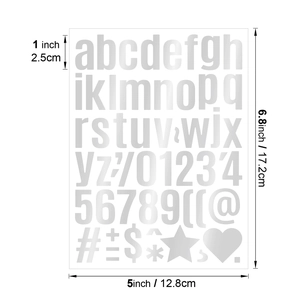 Detail of 1-inch silver reflective alphabet and number stickers for DIY water bottles