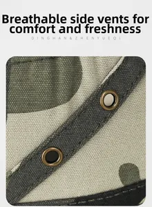 Dettaglio degli occhielli laterali in metallo sul berretto tattico camo traspirante