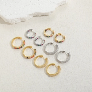 Luxury 14K gold plated hoop earrings with colorful zircon stones in gold and silver