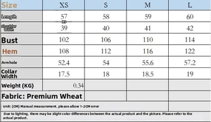 Size chart for lamb velvet vest including length and bust dimensions from XS to L