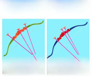 Detail view of large archery toy set for boys with multiple suction cup arrows and colorful bows