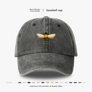 Bee Embroidery Washed Cotton Baseball Cap Outdoor Sunshade Retro Adjustable Sport Dad Hat For Women Men Casual