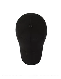 Detailed top view showing breathable perforated mesh on this black quick-dry baseball cap
