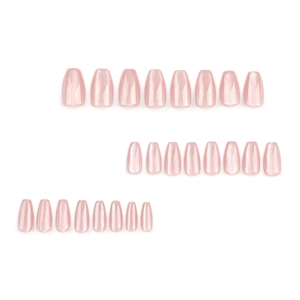 24 pieces of soft pink cat eye press-on nails in long ballerina shape with glitter finish