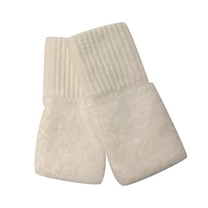 Winter warm white knit and plush fingerless gloves for office typing and students