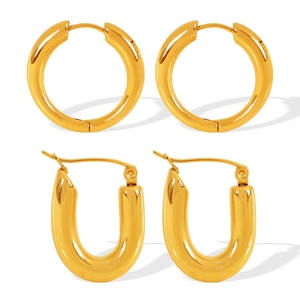 Minimalist gold U-shaped and round geometric titanium steel earrings set for women