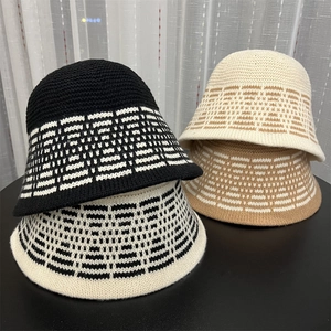 Women Winter Knitted Bucket Hat Geometric Rhombus Jacquard Warm Windproof Crochet Basin Hat For Ladies Outdoor Fashion Accessory