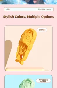 Detail of TPR slipper pet toys in orange and avocado green with unique bone texture