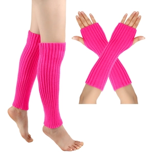 Acrylic Knit Leg Warmers And Fingerless Arm Warmers Set Ribbed Solid Color Y2K JK Fashion Warm Winter Accessories For Women
