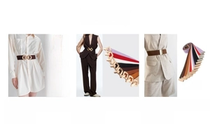 Collection of wide elastic waist belts with various metal buckles and color options