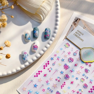 Y2K dopamine style nail stickers with star and cherry patterns for DIY nail art decoration