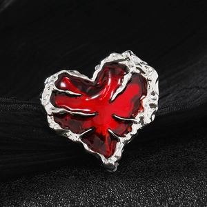 Lava heart ring with red enamel and silver metal finish for women in minimalist style