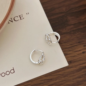 Minimalist S925 sterling silver hoop earrings with elegant knot chain design