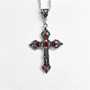 Gothic Cross Pendant Necklace Vintage Retro Zinc Alloy With Gemstones Fashion Jewelry For Men Women