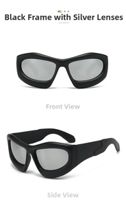 Y2K big frame bubble sunglasses futuristic hip-hop silver mirror shades for men women