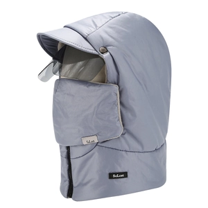 Colbacco invernale con maschera facciale integrata e occhiali protettivi in blu-grigio