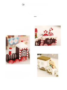 Macro view of painted wooden Christmas train details with snowflake and candy patterns