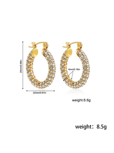 Detail showing dimensions 25mm height and 22mm width of gold-plated pave twist earrings