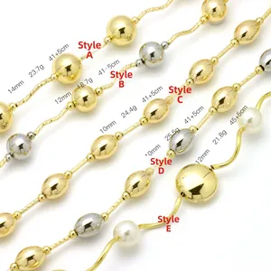 Detailed comparison of 18k gold beads and mixed pearl necklaces with size and weight specs