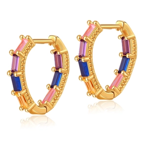Gold plated oval earrings with irregular baguette cut colorful zircon gemstones