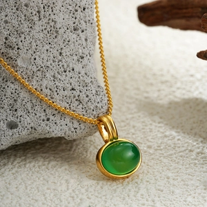 18K gold plated necklace featuring an elegant oval green emerald-style crystal pendant