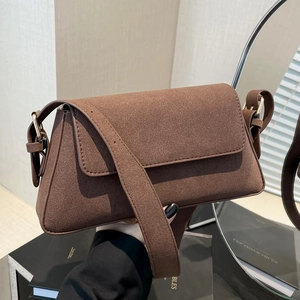 Women Baguette Bag PU Leather Matte Suede Finish Adjustable Shoulder Strap Underarm Purse Retro Vintage Style Casual