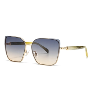 Modern square metal sunglasses with gradient lenses and textured temples in 45-degree view