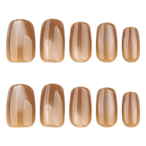 Short square orange cat eye press-on nails with shimmering glitter finish, 10-piece set