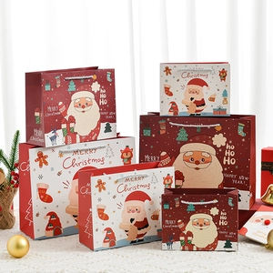 Christmas Gift Bags White Cardboard Handheld Paper Tote For Holiday Party Favors Cartoon Santa Reindeer Pattern Festive