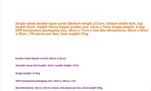 Detailed size guide and specifications for two types of canvas tote bags with dimensions