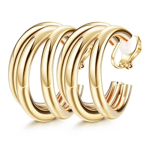 Minimalist gold geometric non-pierced clip earrings with soft anti-pain pads