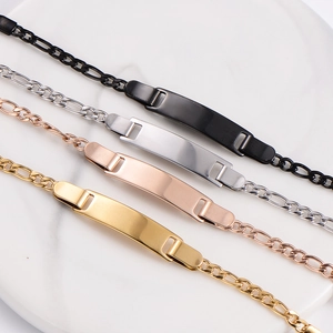 Adjustable 18k gold plated stainless steel Figaro ID bracelets for custom engraving