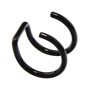 Minimalist black double-loop non-piercing ear clip for cartilage in stainless steel