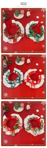 Detail of Christmas pet collars with festive plaid, lace edges, and holiday characters