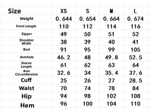 Size guide table for tweed mermaid dress with measurements for XS to L sizes