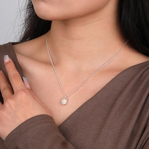 Irregular round shell pearl necklace in S925 sterling silver worn as a clavicle chain