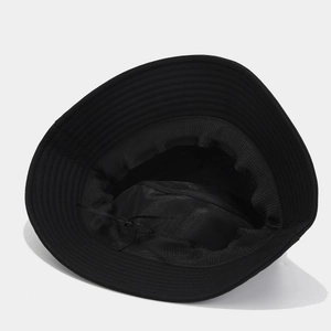 Classic black bucket hat with breathable mesh lining and inner sweatband detail
