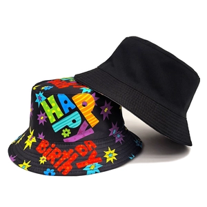 Reversible Happy Birthday bucket hat for men and women with colorful letter prints