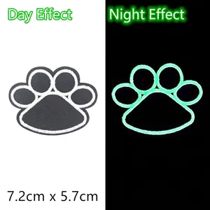Glow in the dark cat paw embroidery patch for clothes and bags, size 7.2cm x 5.7cm