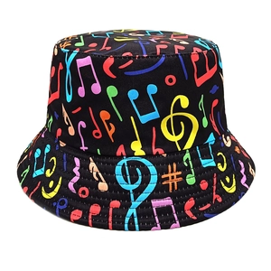 Reversible Bucket Hat Polyester Musical Note Print Sun Protection Retro Hip Hop Fisherman Hat For Women Men Outdoor
