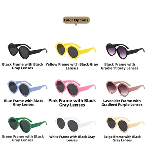 Detalle de nueve gafas de sol redondas retro en varios colores de monturas y lentes