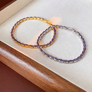 Elegant gold and silver geometric bracelets with purple marquise cut zircon gemstones