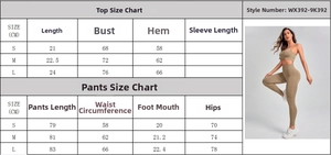 Guide des tailles pour ensemble de yoga leggings taille haute et brassière sport