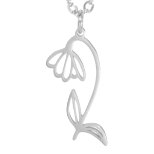 Minimalist silver stainless steel pendant with cutout snowdrop flower design